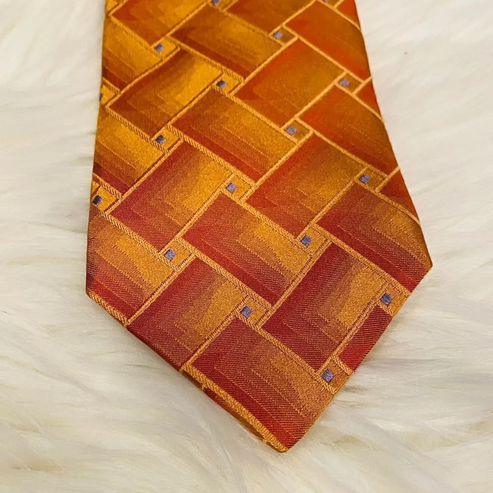 Ted Baker Hand Crafted Orange Geometric Silk Neck Tie
